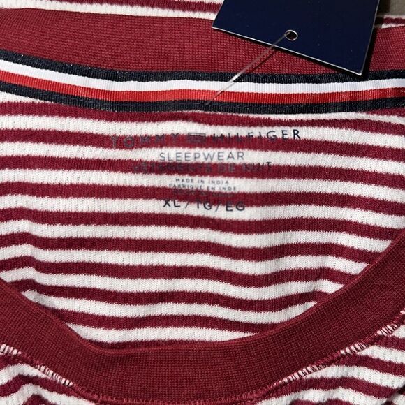 Tommy Hilfiger XL Deep Red White Stripes Thermal Crew Top & Jogger PJ Gift Set - Picture 7 of 9